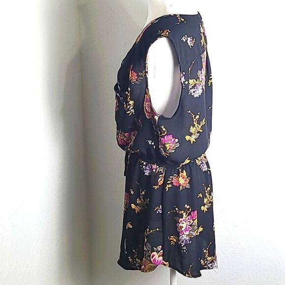 Stella Tweed Black Floral Sleeveless Top, Zipper Front Elastic Waist w/Tie Sz 1X - Picture 5 of 8